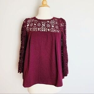 Anthropologie lace crochet sleeves top